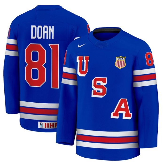 Men's USA Nike Olympic Hockey #81 Josh Doan Blue 2025 Premium Stitched Jersey