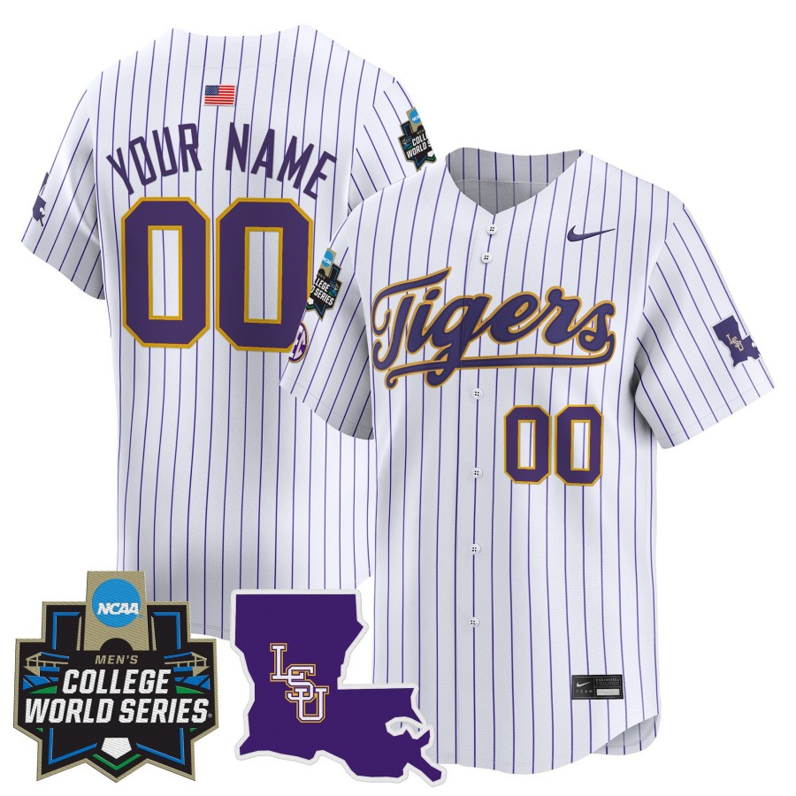 LSU Tigers Nike Custom 2025 NCAA World Series Limited Baseball Jersey Stripe - All Stitched