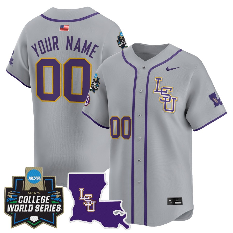 LSU Tigers Nike Custom 2025 NCAA World Series Limited Baseball Jersey Gray - All Stitched