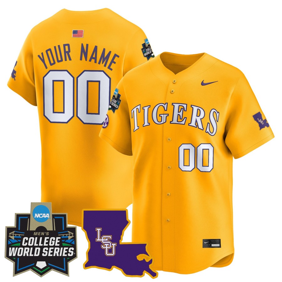 LSU Tigers Nike Custom 2025 NCAA World Series Limited Baseball Jersey Gold - All Stitched