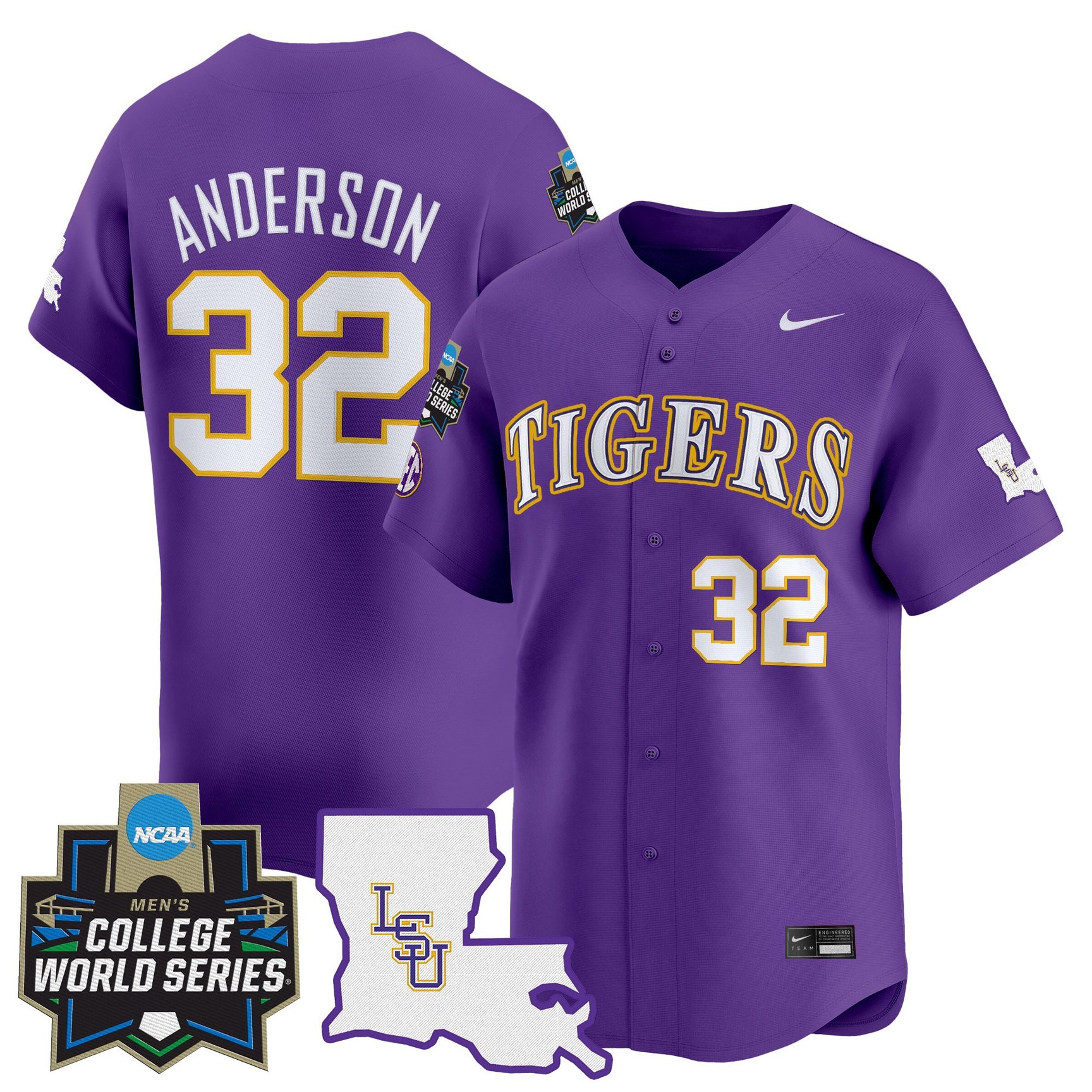 Men's LSU Tigers #32 Kade Anderson Purple 2025 World Series Vapor Premier Limited Jersey - All Stitched