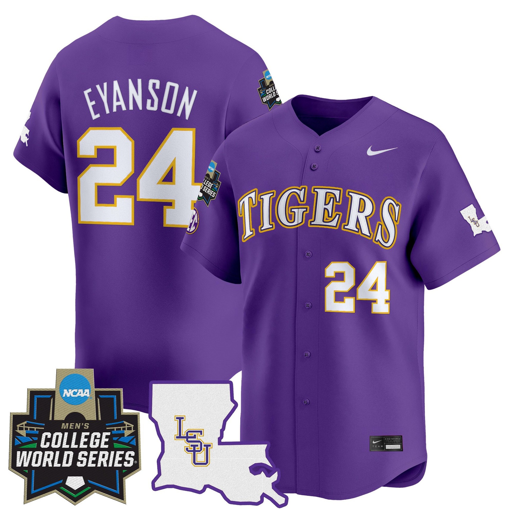 Men's LSU Tigers #24 Anthony Eyanson Purple 2025 World Series Vapor Premier Limited Jersey - All Stitched
