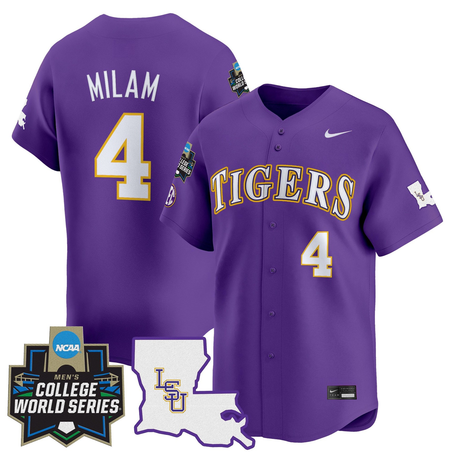 Men's LSU Tigers #4 Steven Milam Purple 2025 World Series Vapor Premier Limited Jersey - All Stitched