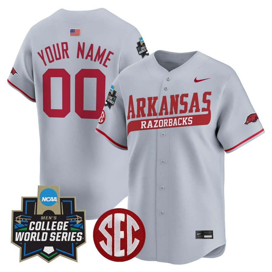 Arkansas Razorbacks Custom Nike 2025 NCAA World Series Baseball Limited Jersey Grey - All Stitched