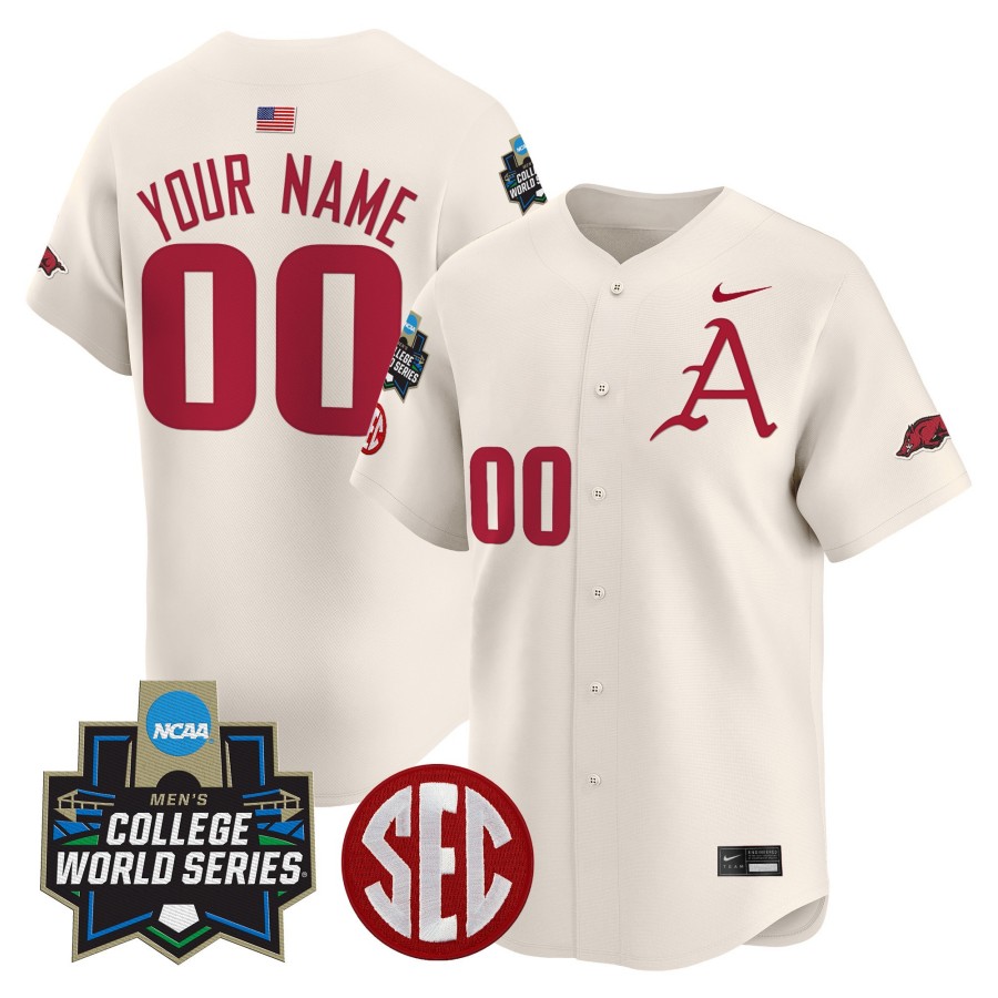 Arkansas Razorbacks Custom Nike 2025 NCAA World Series Baseball Limited Jersey Cream - All Stitched