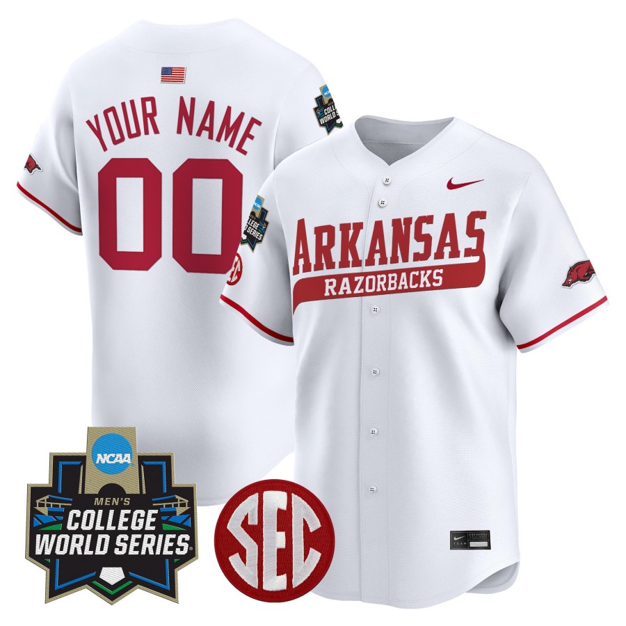 Arkansas Razorbacks Custom Nike 2025 NCAA World Series Baseball Limited Jersey White - All Stitched