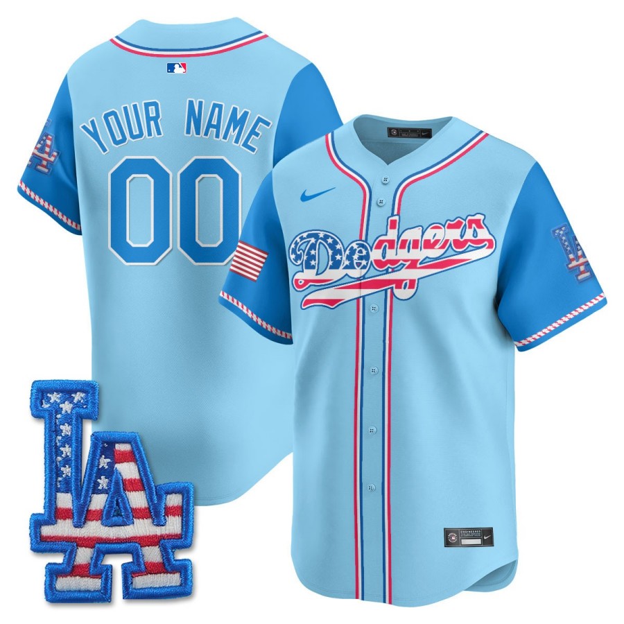 Los Angeles Dodgers Nike Custom 2025 Fourth of July Baseball Jersey Light Blue Alternate - All Stitched