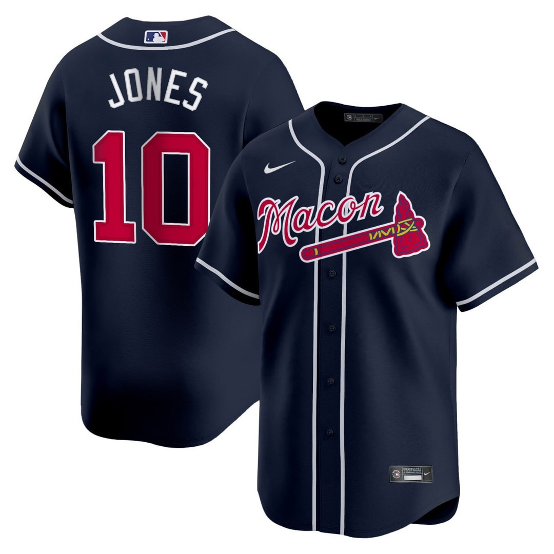 Men's Chipper Jones #10 Macon Braves Navy Baseball Jersey - All Stitched