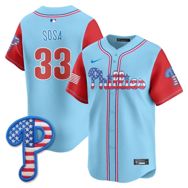 Men's Nike Phillies #33 Edmundo Sosa 2025 4TH of July MLB Baseball Limited Jersey Light Blue Alternate - All Stitched