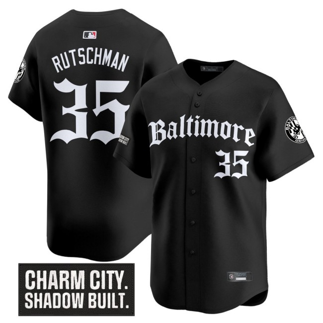 Men's Orioles #35 Adley Rutschman Nike Black 'Gothic Harbor Edition' MLB Baseball Limited Jersey - All Stitched