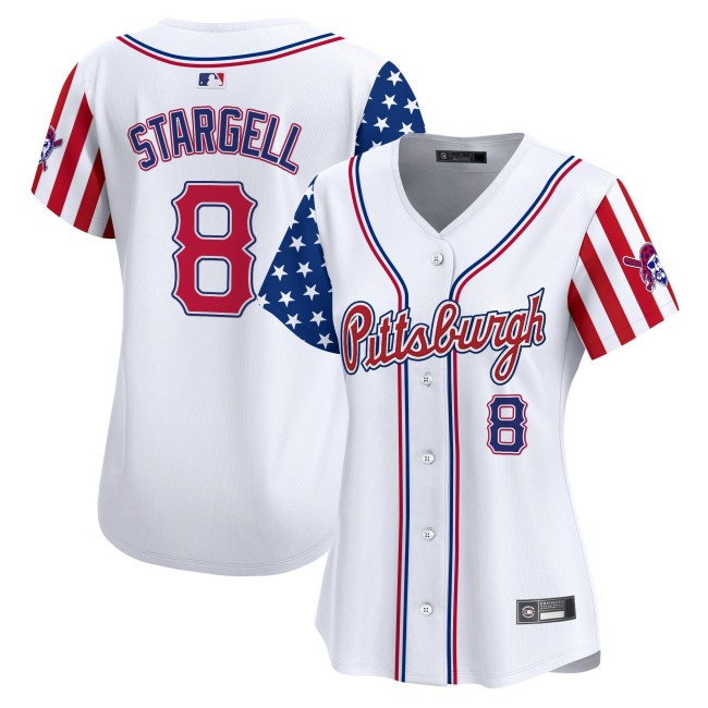 Women's Pittsburgh Pirates #8 Willie Stargell White 2025 Independence Day Limited Stitched Baseball Jersey