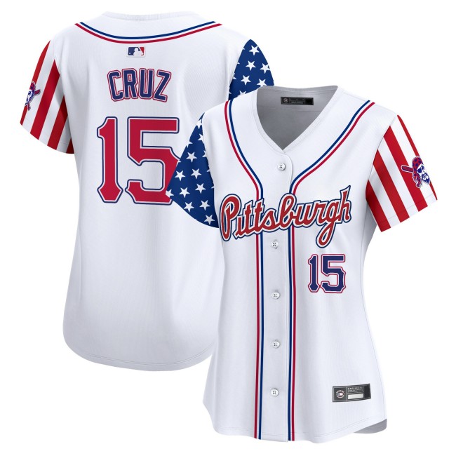 Women's Pittsburgh Pirates #15 Oneil Cruz White 2025 Independence Day Limited Stitched Baseball Jersey