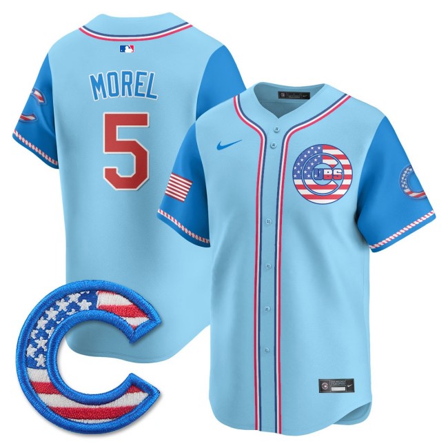 Men's Chicago Cubs #5 Christopher Morel Nike 2025 4TH OF JULY Stitched MLB Jersey Light Blue Alternate