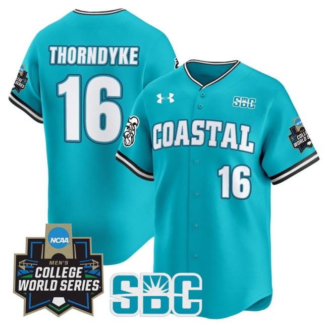 Men's CCU Chanticleers #16 Colby Thorndyke Teal 2025 NCAA Baseball MCWS Limited Jersey - All Stitched