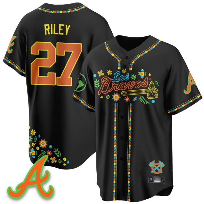 Men's Atlanta Braves #27 Austin Riley Nike Black 2025 'Los Bravos' Baseball Jersey - All Stitched