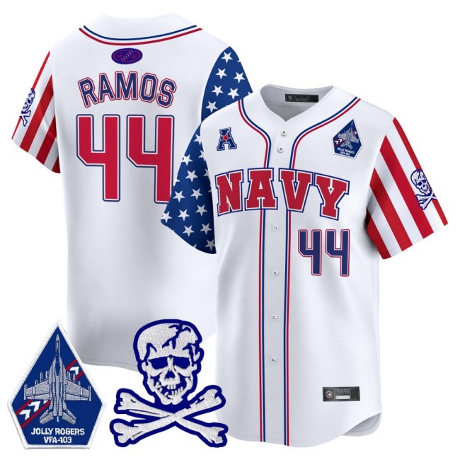 Men's Navy Midshipmen #44 Colin Ramos 2025 Independence Day White NCAA Baseball Limited Jersey - All Stitched