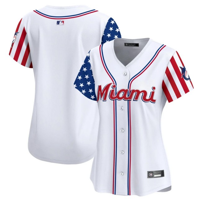 Women's Miami Marlins Team Blank Nike White 2025 Independence Day MLB Baseball Limited Jersey - All Stitched