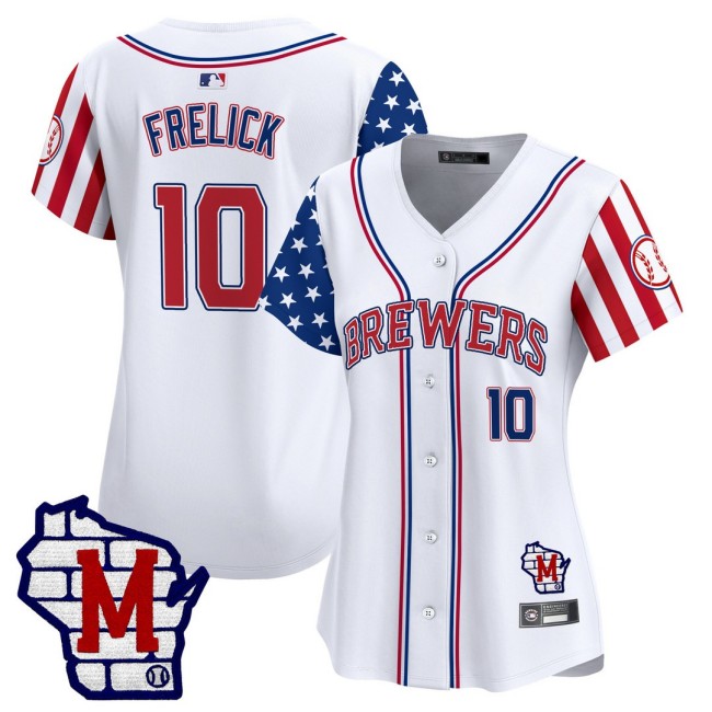 Women's MIL Brewers #10 Sal Frelick Nike White 2025 Independence Day MLB Baseball Limited Jersey - All Stitched