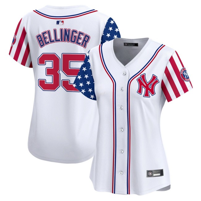 Women's NY Yankees #35 Cody Bellinger Nike White 2025 Independence Day MLB Baseball Limited Jersey - All Stitched