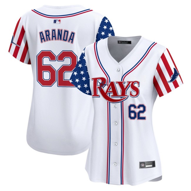 Women's TB Rays #62 Jonathan Aranda Nike White 2025 Independence Day MLB Baseball Limited Jersey - All Stitched