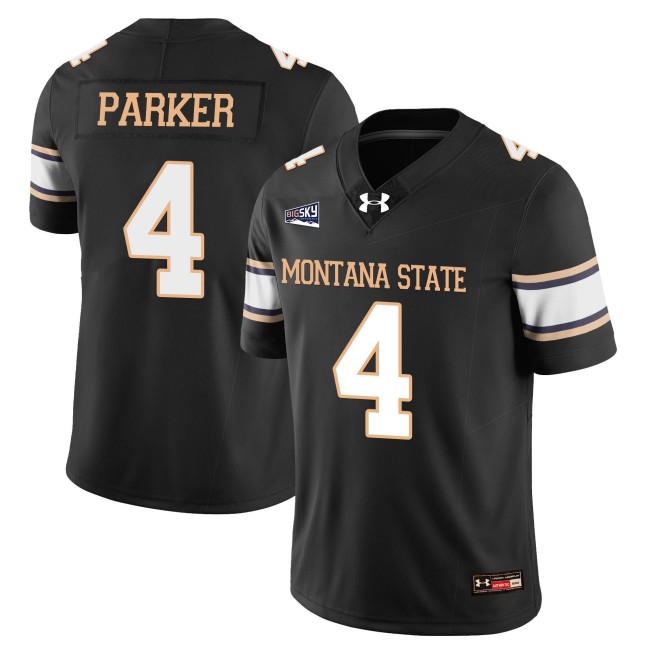 Men's MSU Montana State Bobcats #4 Bryson Parker College Football Jersey Black - All Stitched