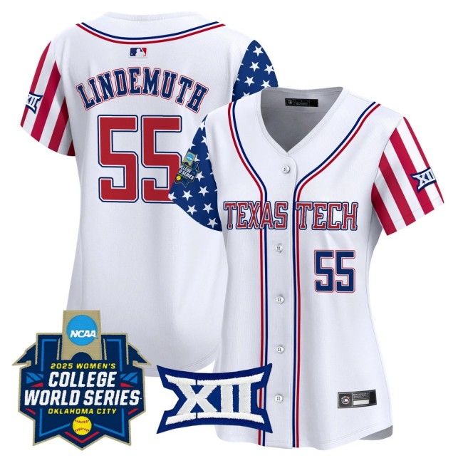 Women's Texas Tech Nike Softball #55 Bailey Lindemuth White Independence Day 2025 NCAA WCWS Limited Jersey - All Stitched
