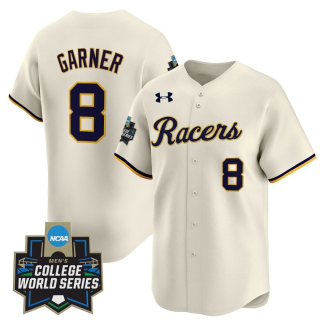 Men's Murray St. Racers #8 Carson Garner Cream 2025 NCAA Baseball MCWS Limited Jersey - All Stitched