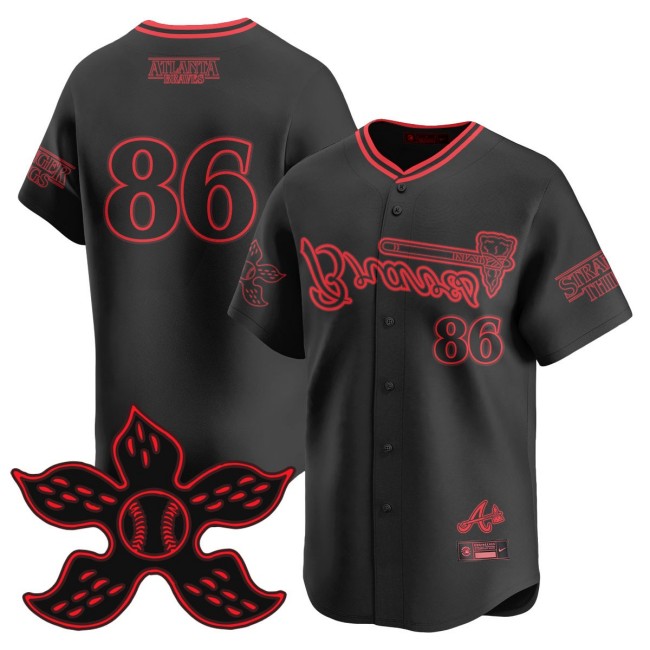 Men's Braves 86 Stranger Things Black 2025 Nike Limited Baseball Jersey - All Stitched