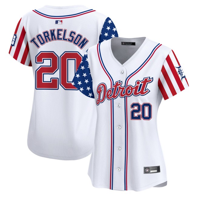 Women's Detroit Tigers #20 Spencer Torkelson Nike White 2025 Independence Day MLB Baseball Limited Jersey - All Stitched