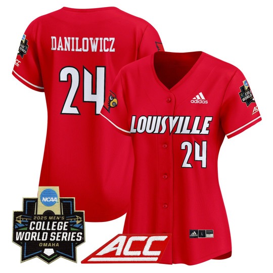 Women's Louisville Cards #24 Wyatt Danilowicz Red adidas 2025 NCAA MCWS Baseball Limited Jersey - All Stitched