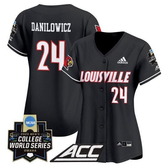 Women's College Louisville Cardinals #24 Wyatt Danilowicz Black 2025 NCAA MCWS Baseball Limited Jersey - All Stitched