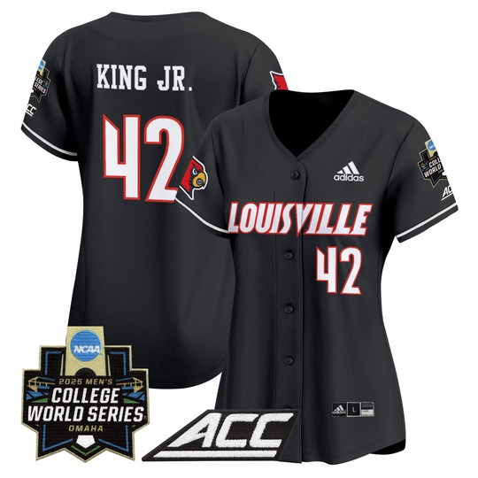 Women's College Louisville Cardinals #42 Eddie King Jr. Black 2025 NCAA MCWS Baseball Limited Jersey - All Stitched