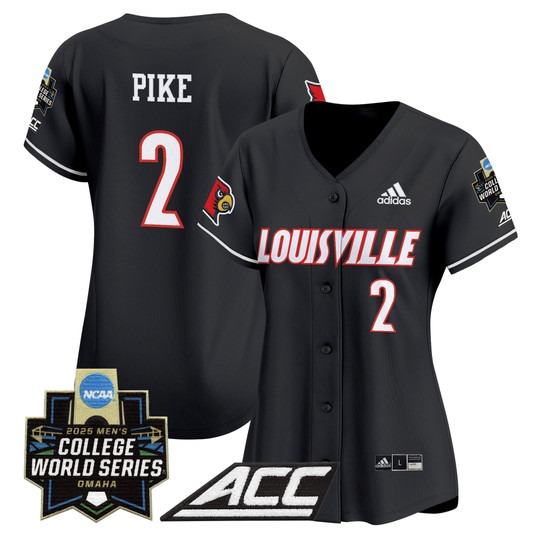 Women's College Louisville Cardinals #2 Garret Pike Black 2025 NCAA MCWS Baseball Limited Jersey - All Stitched