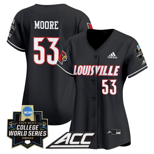 Women's College Louisville Cardinals #53 Lucas Moore Black 2025 NCAA MCWS Baseball Limited Jersey - All Stitched