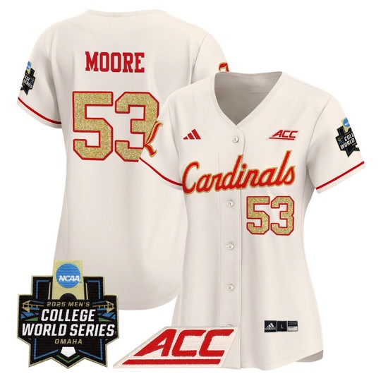 Wmn's Louisville Cardinals #53 Lucas Moore Cream 2025 NCAA MCWS Baseball Limited Jersey - All Stitched