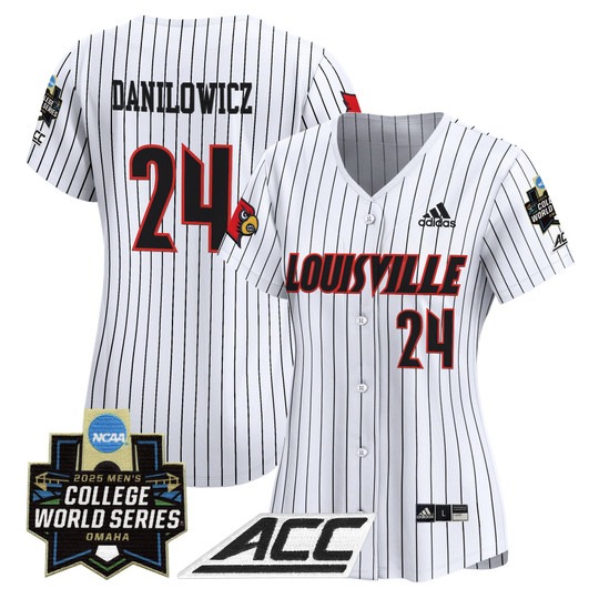 Wmn's Louisville Cardinals #24 Wyatt Danilowicz Pinstripe 2025 NCAA MCWS Baseball Limited Jersey - All Stitched