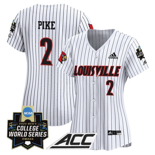 Wmn's Louisville Cardinals #2 Garret Pike Pinstripe 2025 NCAA MCWS Baseball Limited Jersey - All Stitched
