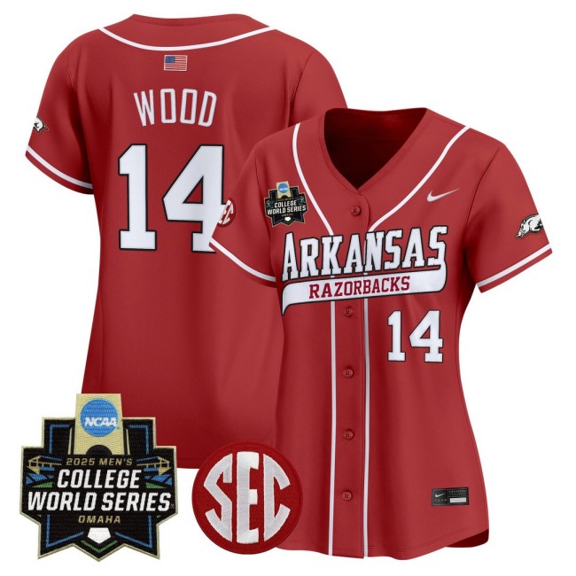 Women's Arkansas Razorbacks #14 Gage Wood Cardinal Nike 2025 World Series Baseball Limited Jersey - All Stitched