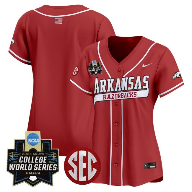 Women's Arkansas Razorbacks Cardinal Nike 2025 World Series Baseball Limited Jersey - All Stitched