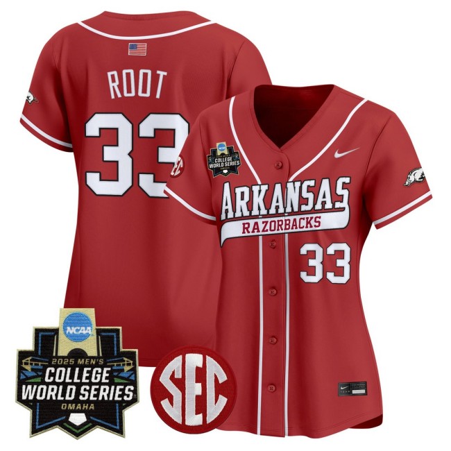 Women's Arkansas Razorbacks #33 Zach Root Cardinal Nike 2025 World Series Baseball Limited Jersey - All Stitched
