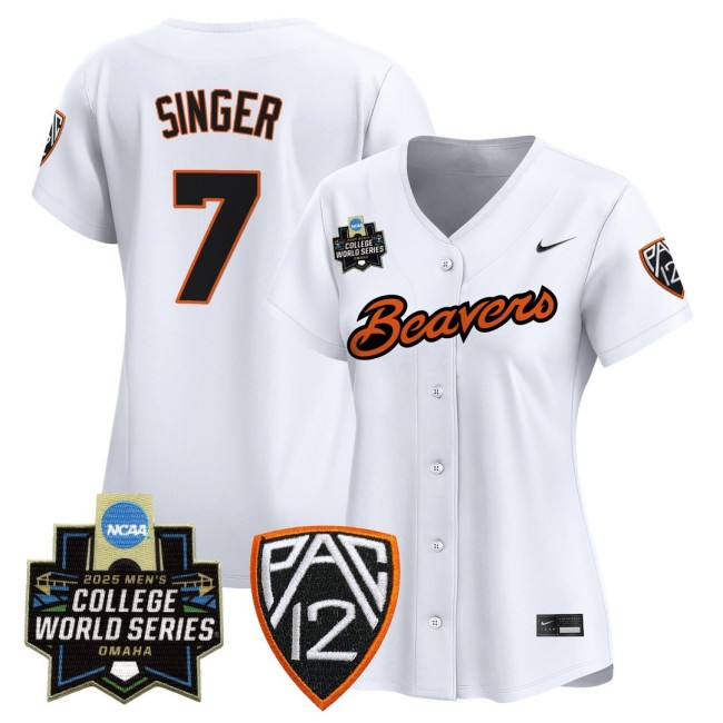 Women's Oregon State Beavers #7 AJ Singer Nike White 2025 World Series Baseball Limited Jersey - All Stitched