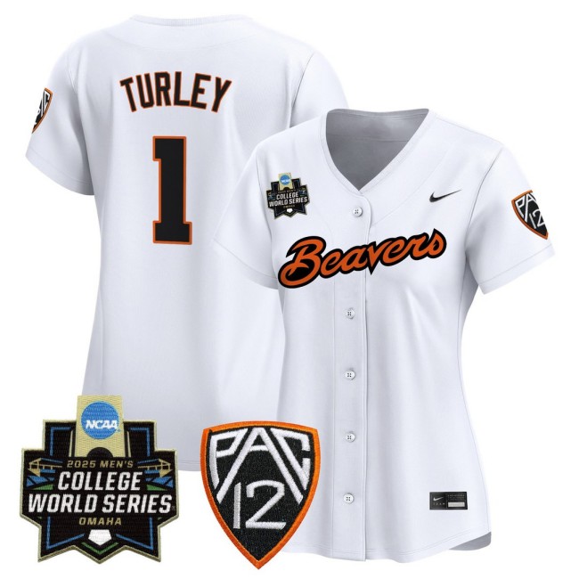 Women's Oregon State Beavers #1 Gavin Turley Nike White 2025 World Series Baseball Limited Jersey - All Stitched