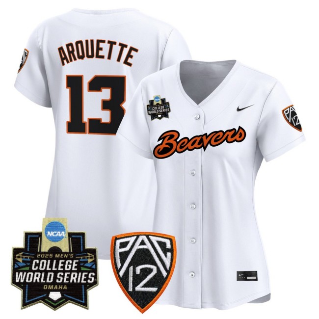Women's Oregon State Beavers #13 Aiva Arquette Nike White 2025 World Series Baseball Limited Jersey - All Stitched