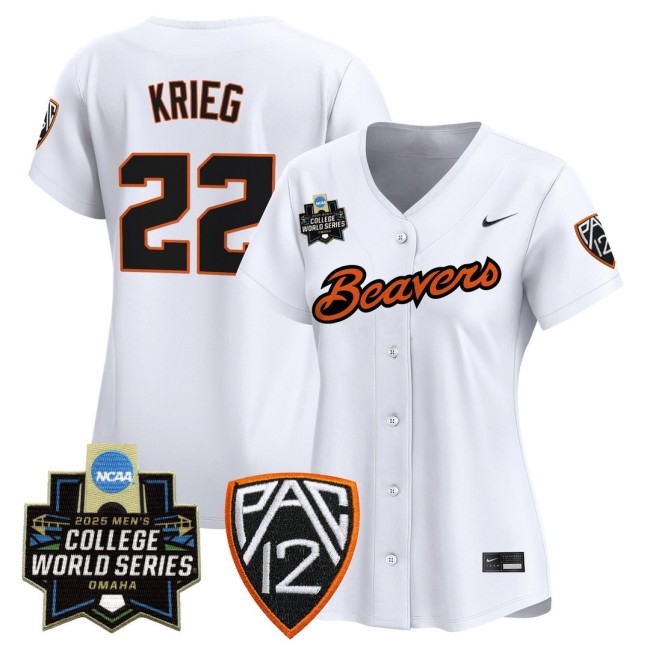 Women's Oregon State Beavers #22 Jacob Krieg Nike White 2025 World Series Baseball Limited Jersey - All Stitched