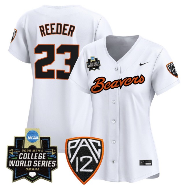 Women's Oregon State Beavers #23 Canon Reeder Nike White 2025 World Series Baseball Limited Jersey - All Stitched