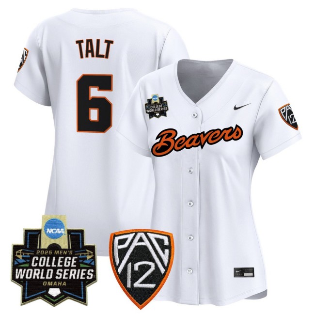 Women's Oregon State Beavers #6 Easton Talt Nike White 2025 World Series Baseball Limited Jersey - All Stitched