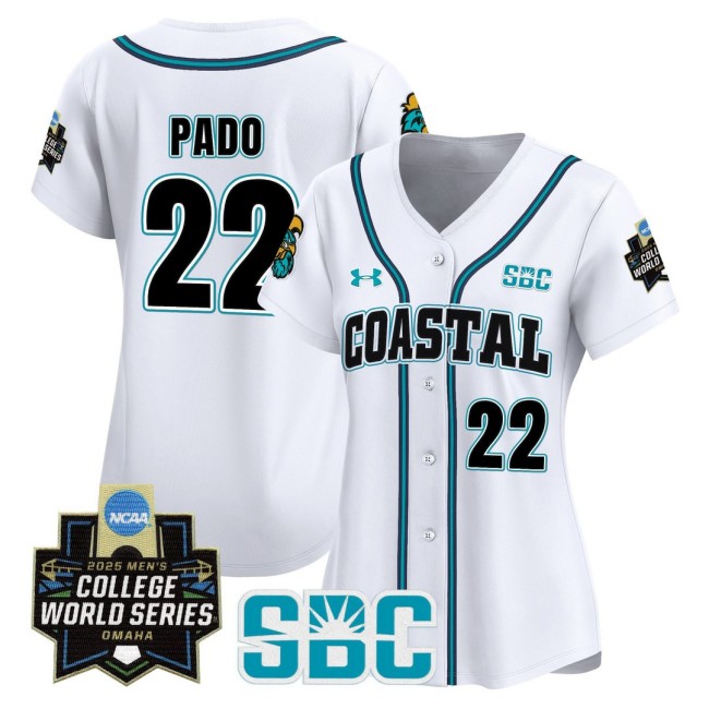 Women's Coastal Carolina Chanticleers #22 Blagen Pado White 2025 World Series Baseball Limited Jersey - All Stitched