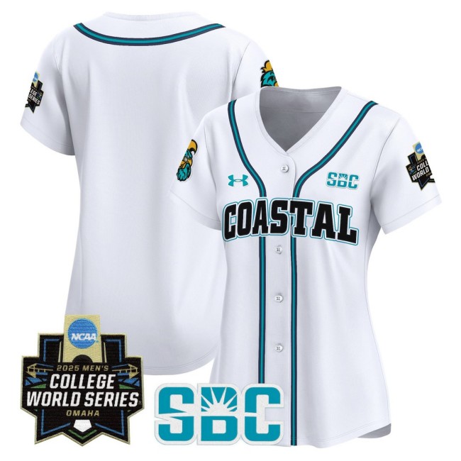 Women's Coastal Carolina Chanticleers White 2025 World Series Baseball Limited Jersey - All Stitched