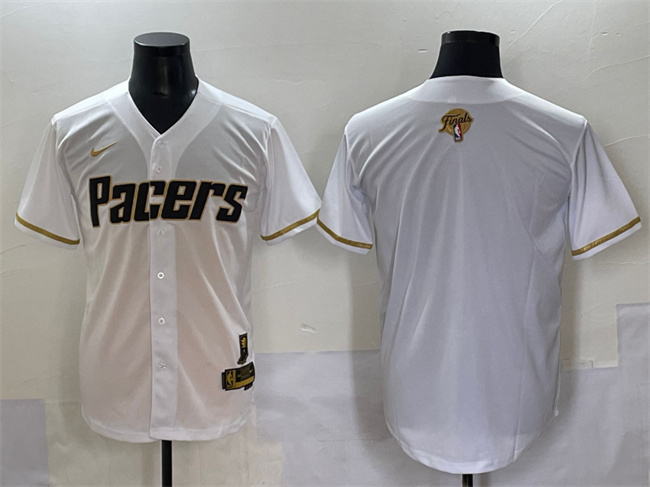 Men's Indiana Pacers Blank GOLD White 2025 Finals Vapor Stitched Baseball Jersey