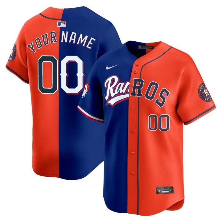 Nike Texas Rangers/Astros Custom Split Limited MLB Baseball Royal Orange Jersey - All Stitched